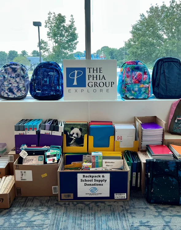 The Phia Group backpack and school supply donations for The Boys & Girls Clubs of Metro South