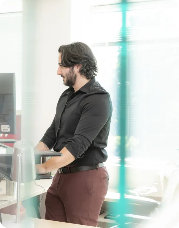 Man at standing desk